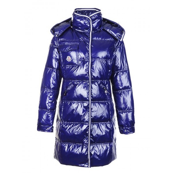 Moncler lungo blu Mock Collar Slash Donna Cappotti uscita